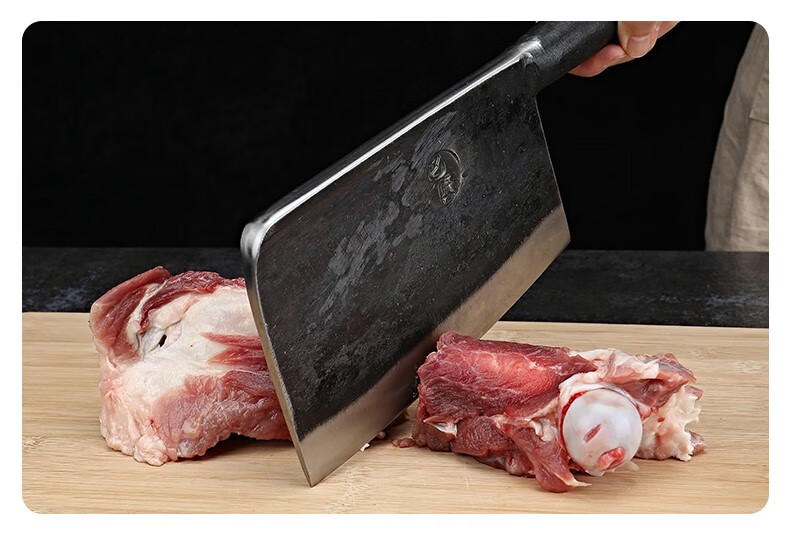 老吴头刀 纯手工锻打加厚重型骨刀剁骨刀斩骨刀商用屠夫刀高碳钢 蓝色