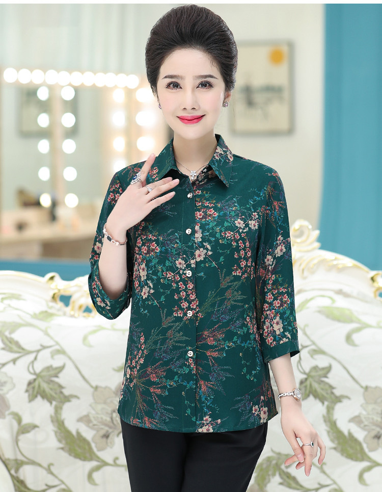 【京东好货】 妈妈装真丝衬衫中老年大码女装春夏装桑蚕丝长袖奶奶装