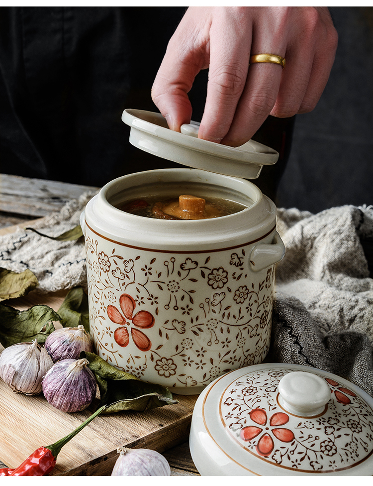 雅派燕窝炖盅碗陶瓷隔水炖盅内胆带盖双盖双耳炖汤盅炖罐日韩风手绘