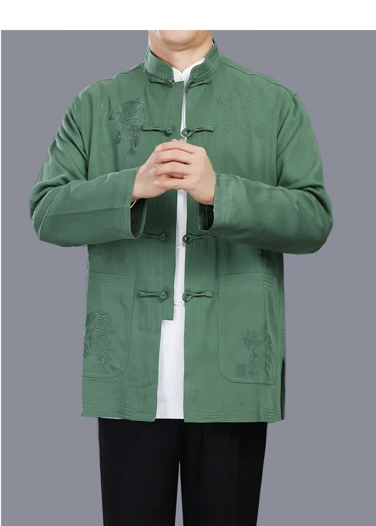 百福龙高档男士唐装冬季棉袄外套中老年男唐装刺绣上衣爸爸生日唐装