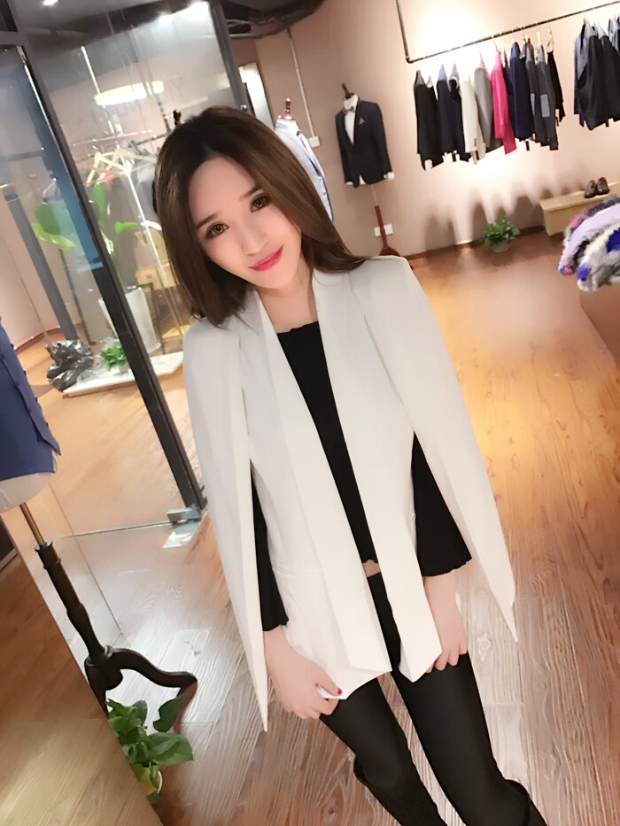 早秋新款韩版斗篷披肩薄款小西装女大码休闲黑色小西服女外套 黑色 s