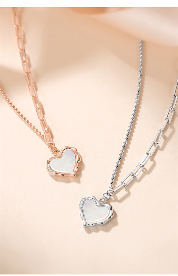 century kindle 925银彩金白贝母爱心项链女夏小众锁骨链心形吊坠情人