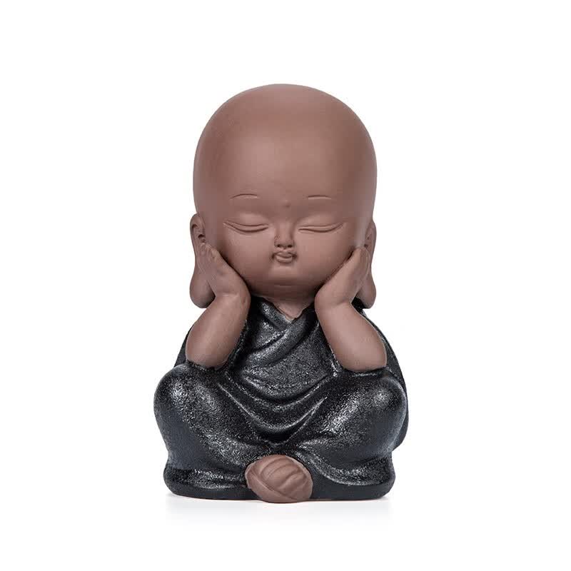 小和尚茶宠家用办公迷你可养摆件禅意小弥勒茶道茶具配摆件 静悟小