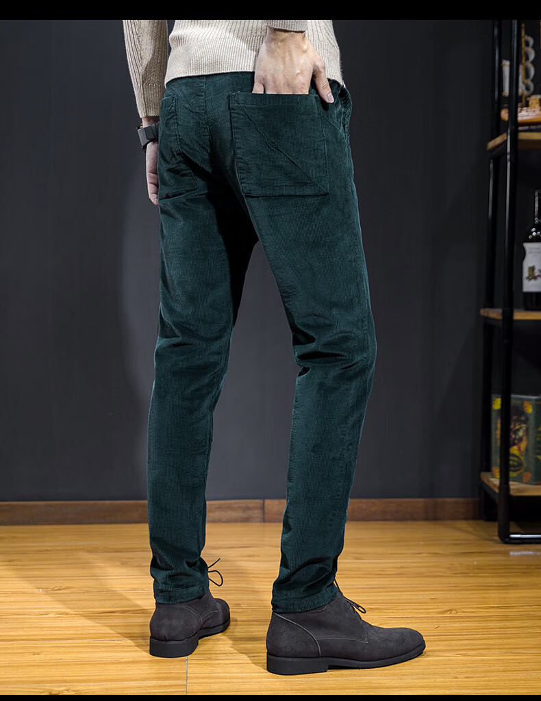 秋冬天大码带绒灯心绒裤男裤青年休闲百搭加绒加厚外裤男士宽松直筒