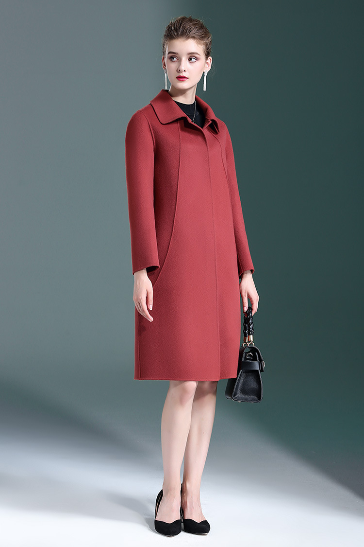 恒源祥秋冬新品双面羊绒大衣女中长款2019新款秋冬中年显瘦羊毛呢外套