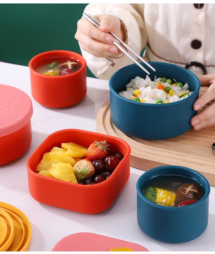 食品级硅胶饭盒便当盒可微波炉加热专用上班族学生便携分格餐盒套装