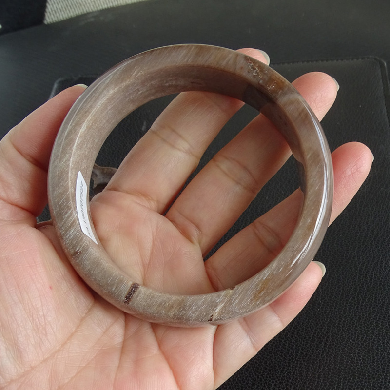 香港言和专柜树化石手镯 硅化木化玉白树化玉手镯 木化石实物送证书