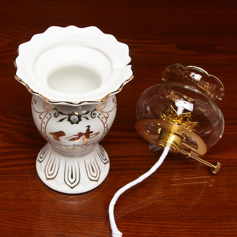 供佛液体调光防风油灯水晶陶瓷莲花酥油灯长明灯佛堂贡灯座佛具 大号