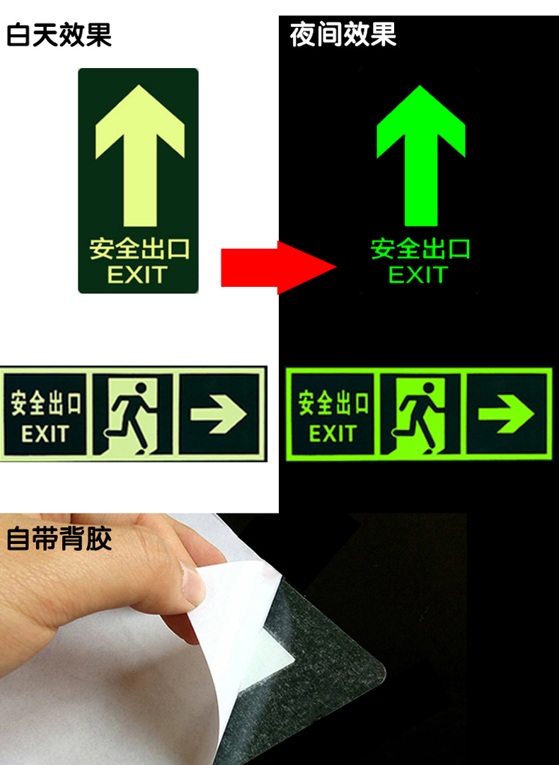 适用夜光标志安全出口疏散箭头指示牌墙贴地贴楼梯标识牌提示牌工厂