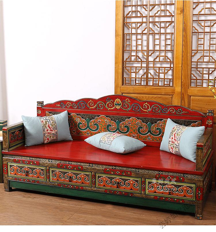 床榻复古彩漆藏式仿古家具混搭时尚古典雕花玄关定制尺寸定金链接12米