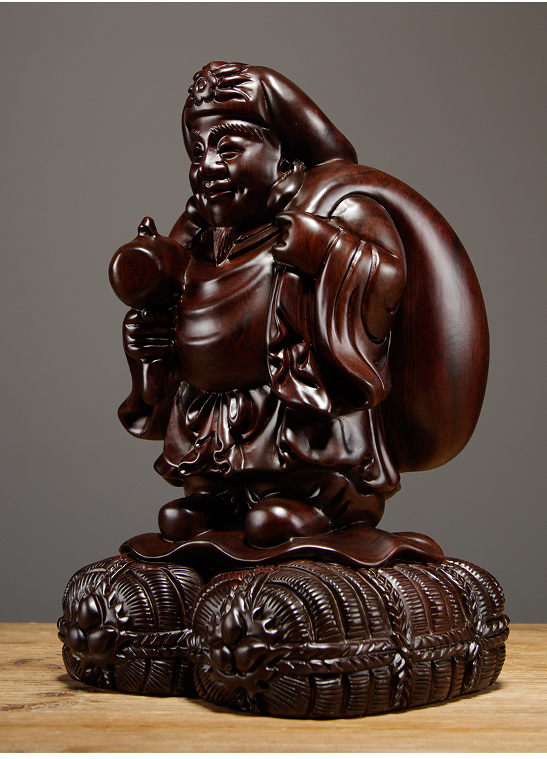 亿萨黑檀木雕刻大黑天财神佛像财神爷实木摆件家居店铺寺庙供奉工艺品