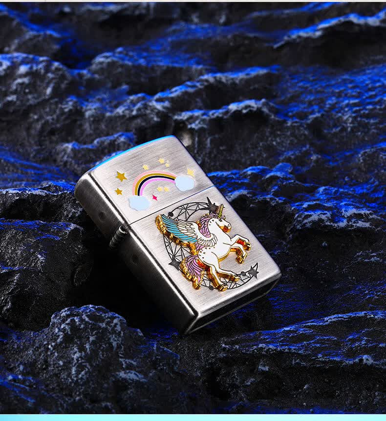 zippo正版打火机防风收藏贴章彩虹独角兽圣诞节男士送礼 【贴章飞马