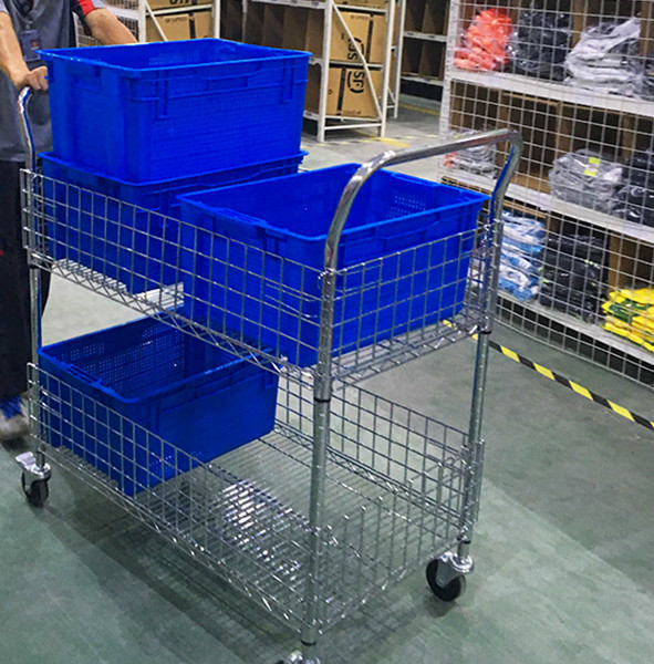 电商仓库拣货车分拣车四面围栏物流快递配货车理货发货仓储手推车