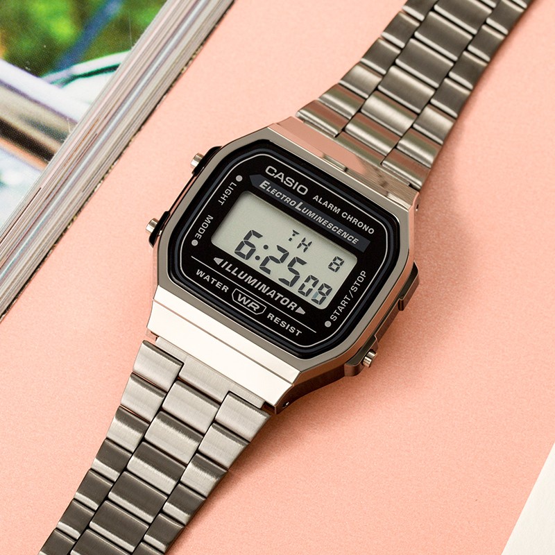 卡西欧小金表潮搭复古小方表手表女男多功能电子嘻哈表a168wa1wv