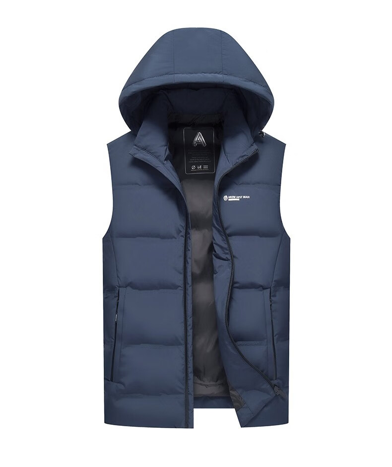 蒙口羽绒服马甲男2022秋冬季新款马夹背心休闲连帽坎肩潮流外套 蓝色