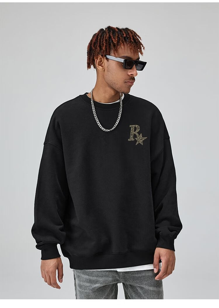 eaeovni 复古r星圆领卫衣美式潮牌ins百搭情侣装潮流长袖宽松套头上衣