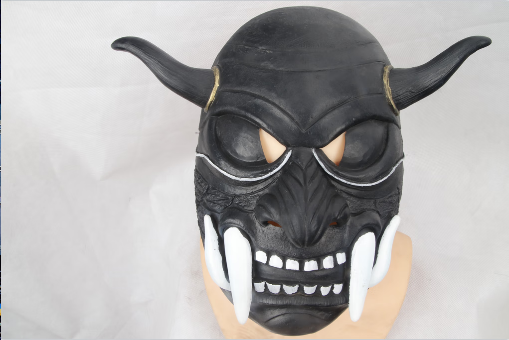 恶魔鬼脸獠牙吓人僵尸怪兽恐怖万圣节现代新款 铜色赤般若面具【图片