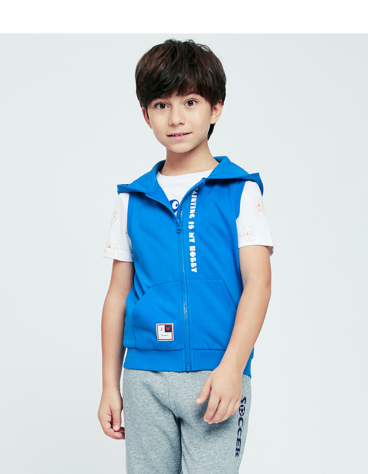 真维斯男童装春秋装 连帽卫衣背心 中蓝色2520 150