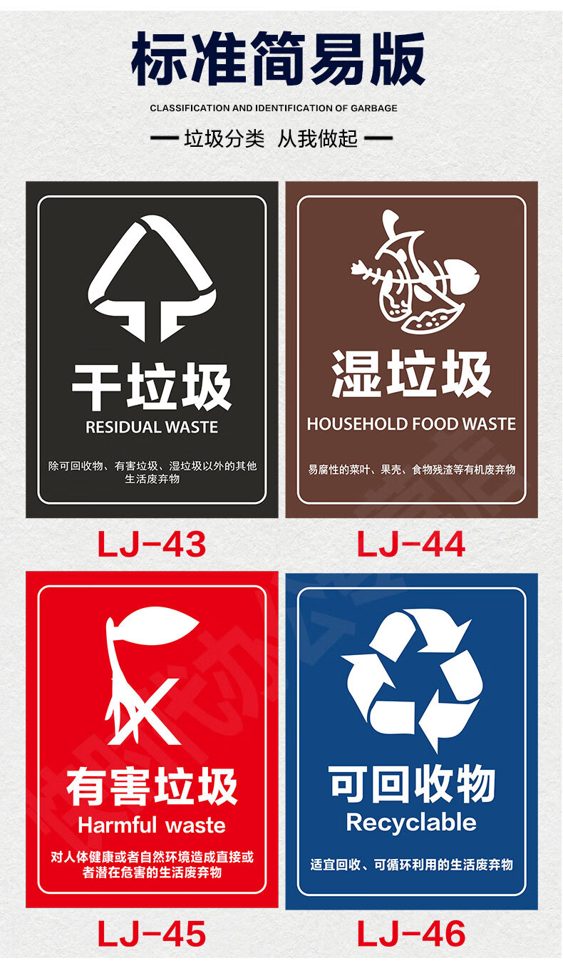 上海市垃圾分类标识贴纸垃圾桶干湿有害厨余可回收不可回收垃圾指示
