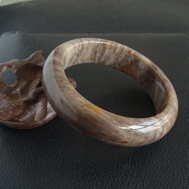 香港言和专柜树化石手镯 硅化木化玉白树化玉手镯 木化石实物送证书