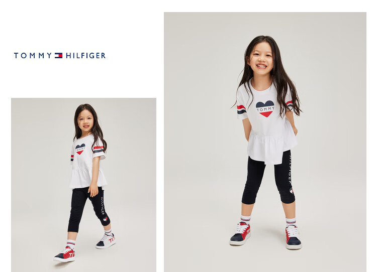 tommy 童装女童套装夏女童短t七分裤套装thkg-su-121 白色 120/6