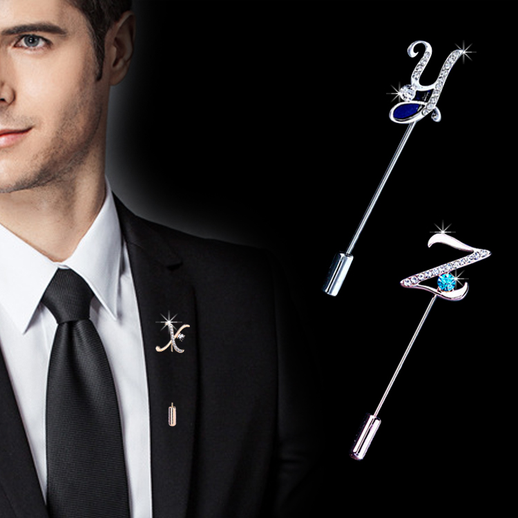 oloey男士西服胸针男字母一字胸针胸花别针商务韩版插针式简约金色h
