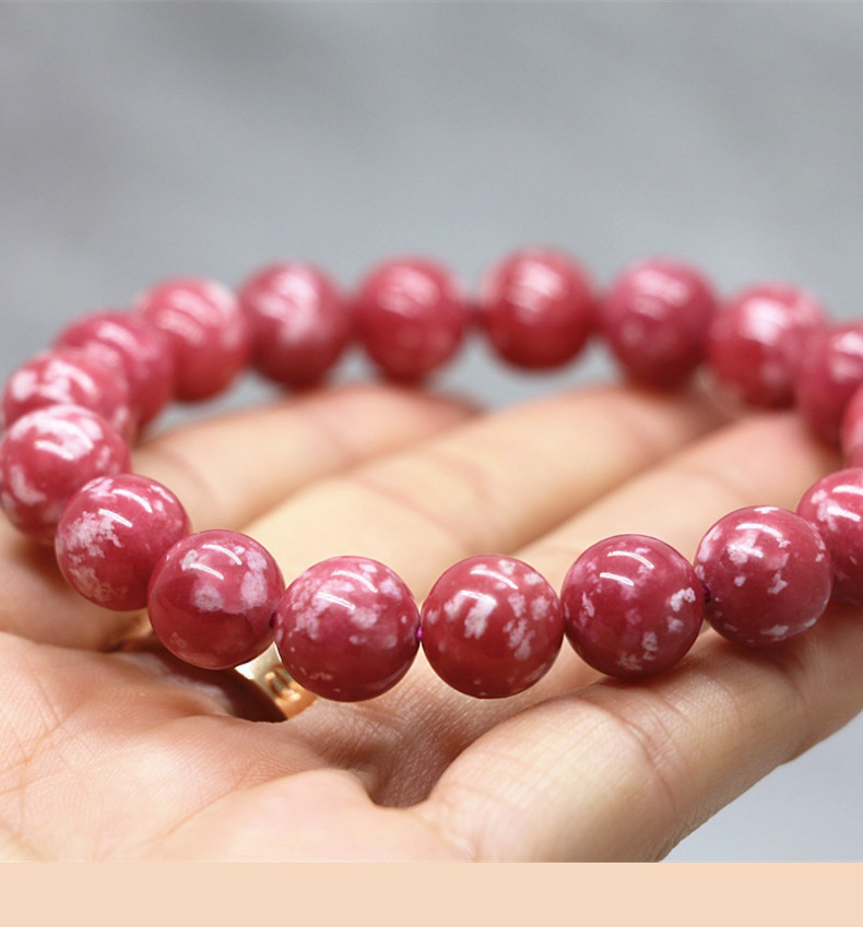 锰黝帘石手链天然水晶手串红薇石手链女款红宝石共生黝帘石手链7mm