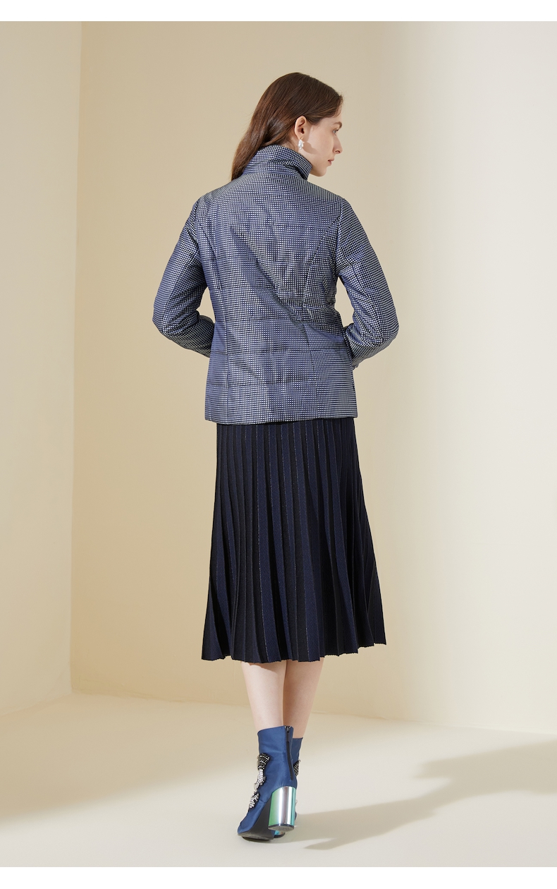 沐兰格纹气质棉衣外套2021冬季新款女士时尚立领保暖优雅短款棉服