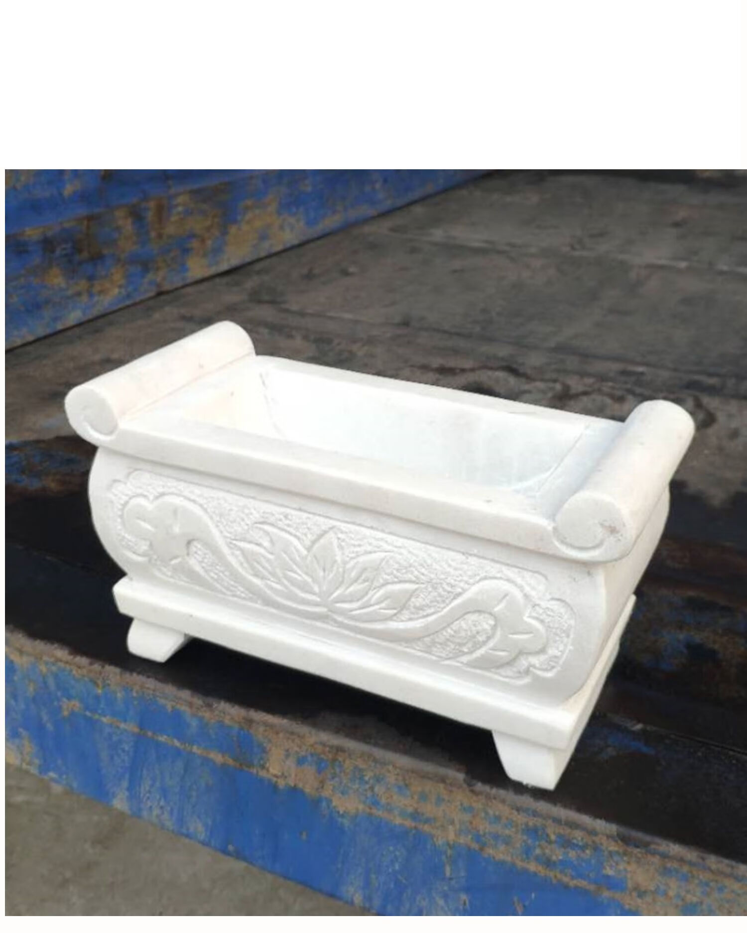 节日文化纪念实用礼物 天然汉白玉石头香炉户外祠堂长方形石雕香炉