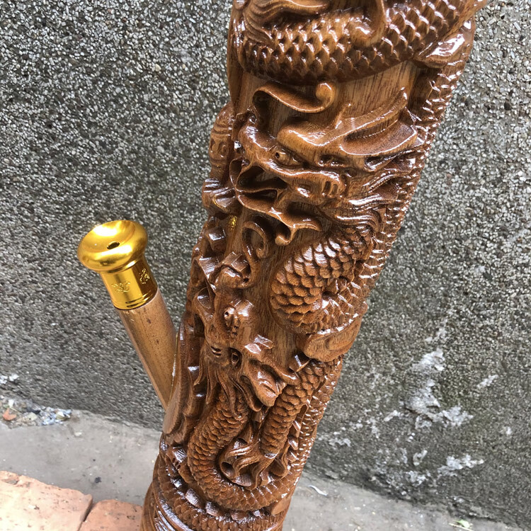 画元堂 雕龙金丝楠木水烟筒云南楠木水烟袋水烟斗天然实木大号5龙实木