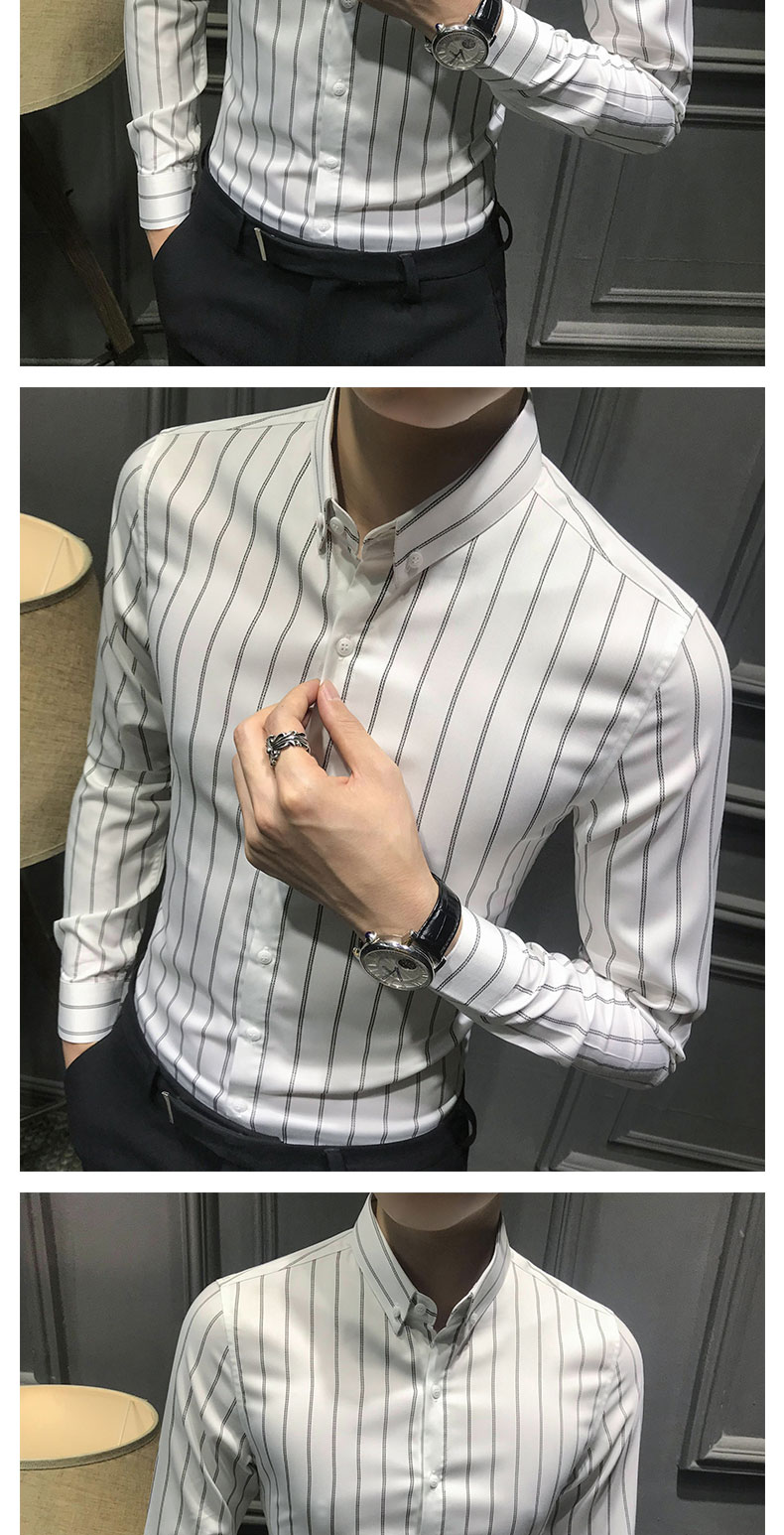 男士品牌衬衣新款秋装竖条纹衬衫男长袖韩版潮流2020休闲衬衣百搭修身