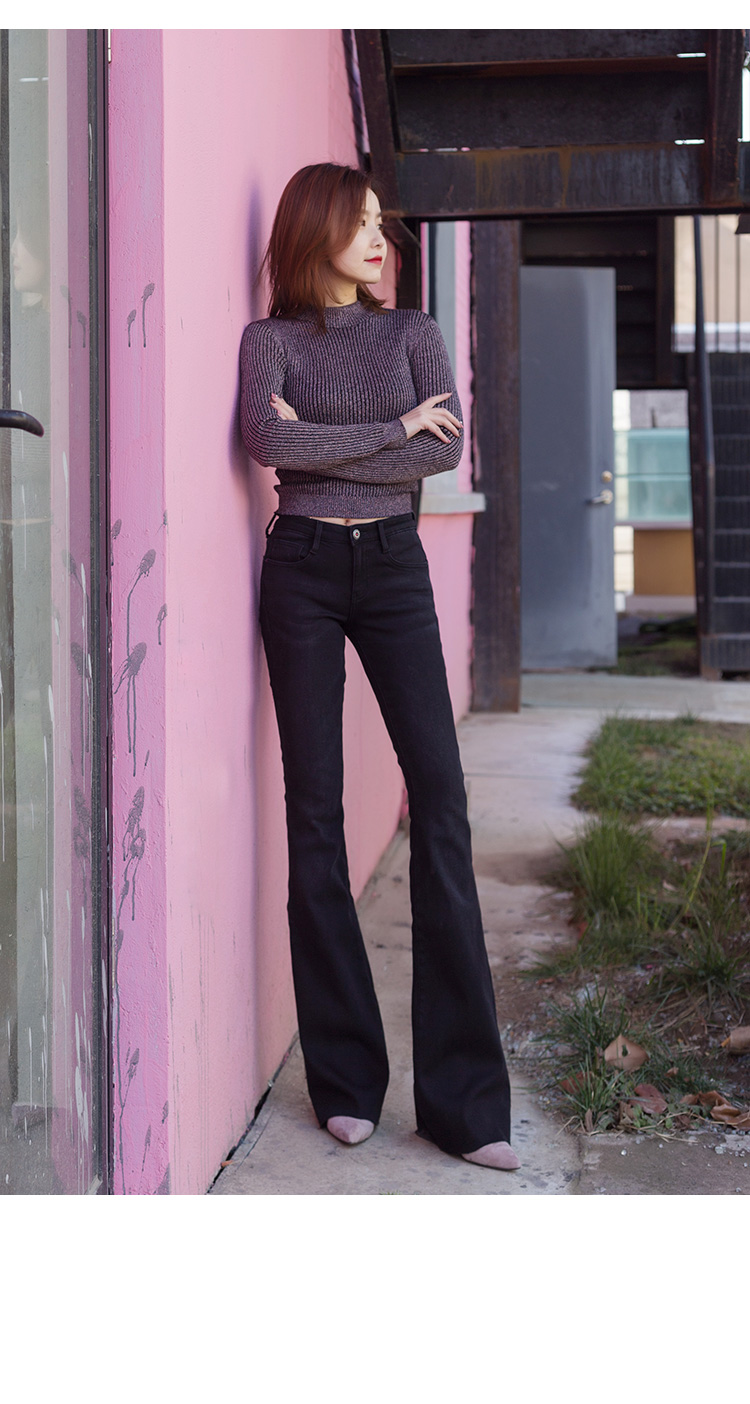 加绒牛仔裤女装裤子秋冬秋冬季新款加绒牛仔喇叭裤女高腰加厚黑色阔腿