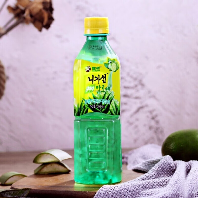 健桥芦荟原味柠檬草莓植物果粒饮料芦荟粒芦荟颗粒500ml8瓶原味芦荟粒