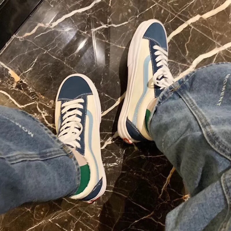 万斯style 36蓝莓汽水系列刘耀文同款马嘉祺休闲白蓝帆布板鞋男女