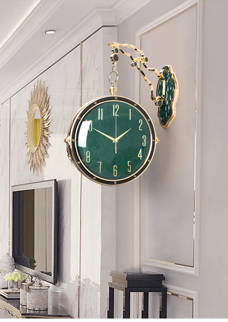 轻奢欧式双面挂钟钟表客厅时尚个性石英家用现代挂墙时钟挂表吊钟简约