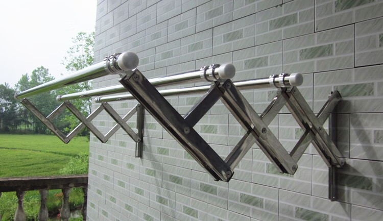 定制新款阳台窗外伸缩晾衣架户外推拉不锈钢晒衣架折叠晒被子架室外晾