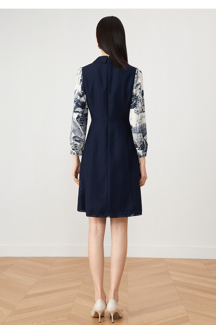 影儿yiner音儿女装2021秋季新款收腰中长款a字连衣裙藏蓝42