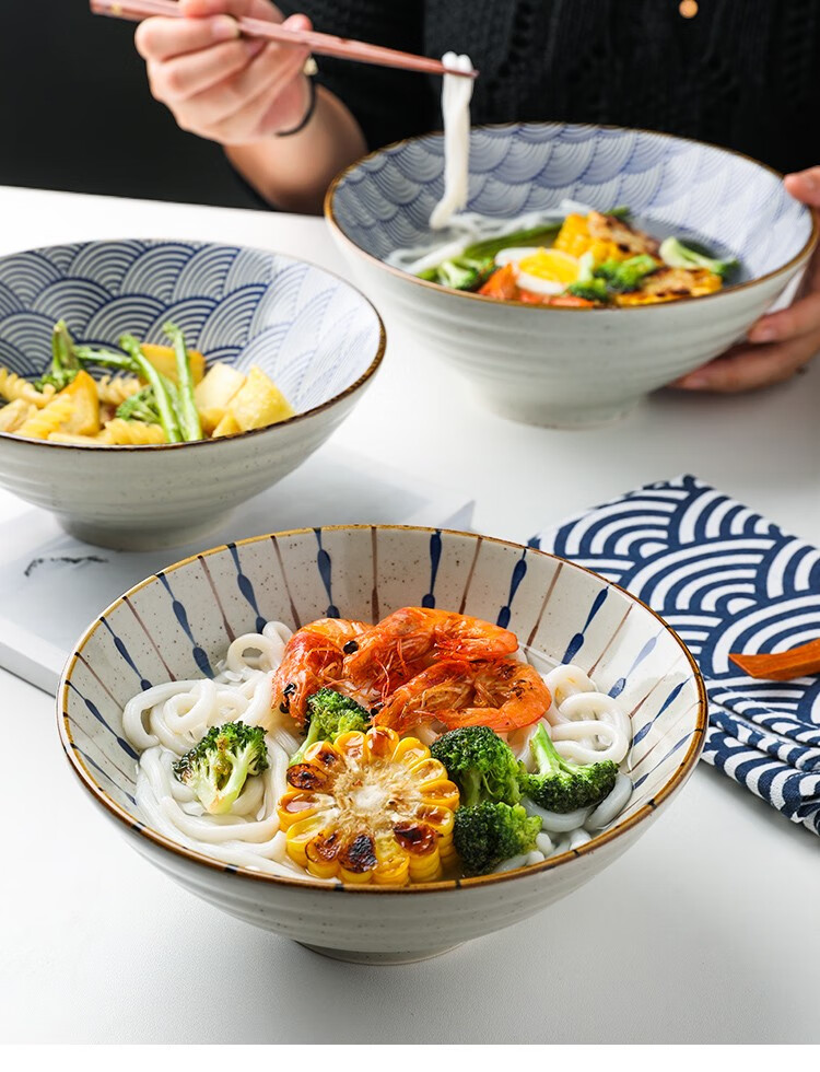日式陶瓷拉面碗吃面大碗汤碗斗笠碗面条碗沙拉泡面碗日料餐具 浮世绘