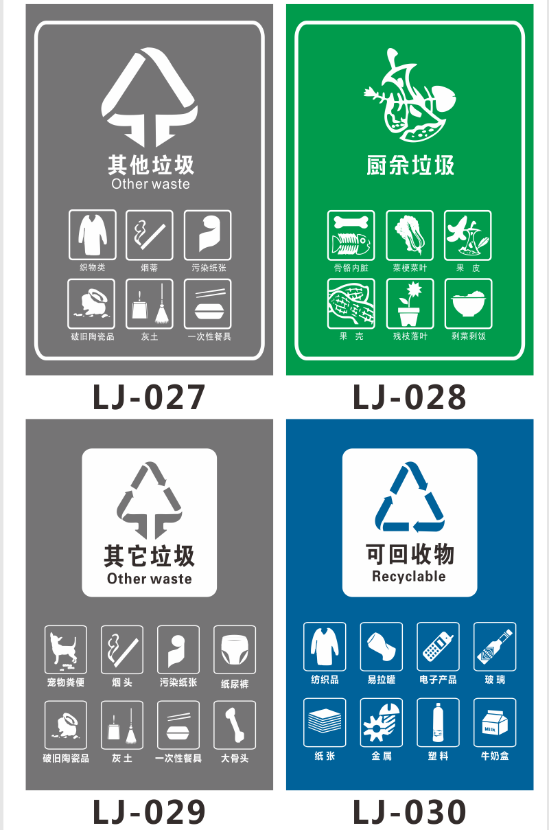 凌贵新国标垃圾分类标识贴纸广州深圳上海北京垃圾桶标志可回收不可
