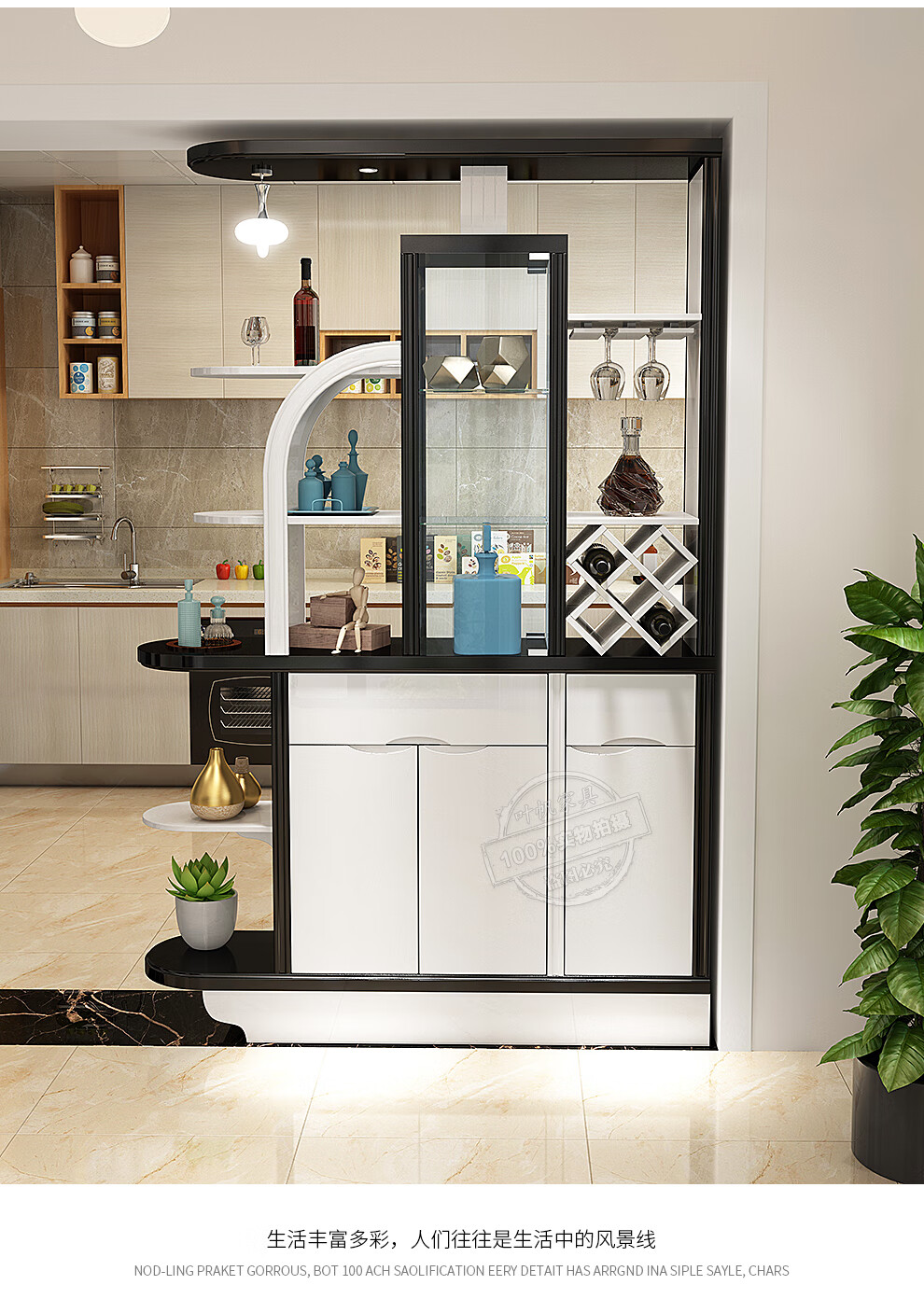 叶帆家具客厅双面隔断柜现代简约玄关装饰柜黑白烤漆黑白色