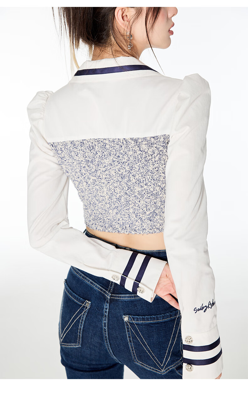 viapittiviapitti秋季新款毛衫拼接泡泡袖甜酷辣妹t.