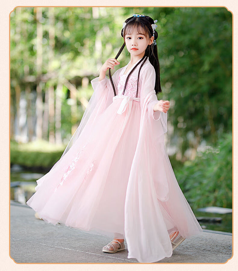 女童夏季3-15儿童古装春夏款改良童装古风飘逸高端2022新款襦裙 白色