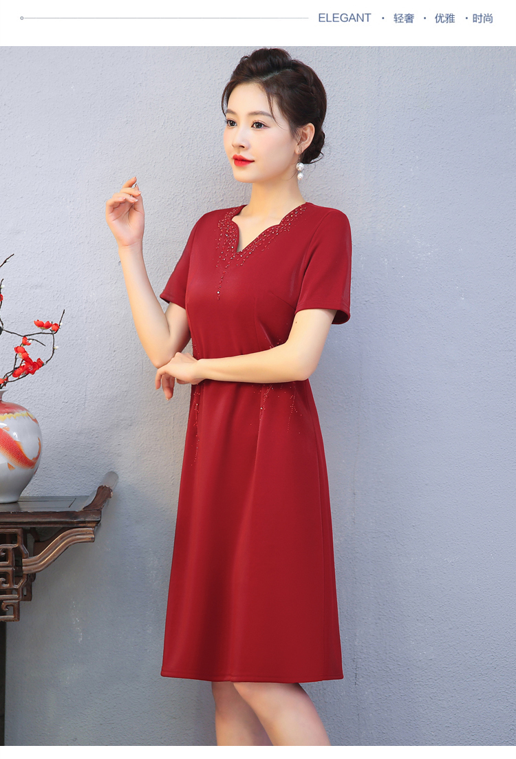 夏天高端婚礼妈妈结婚礼服年轻高贵洋气小个子夏季连衣裙6136红色xl