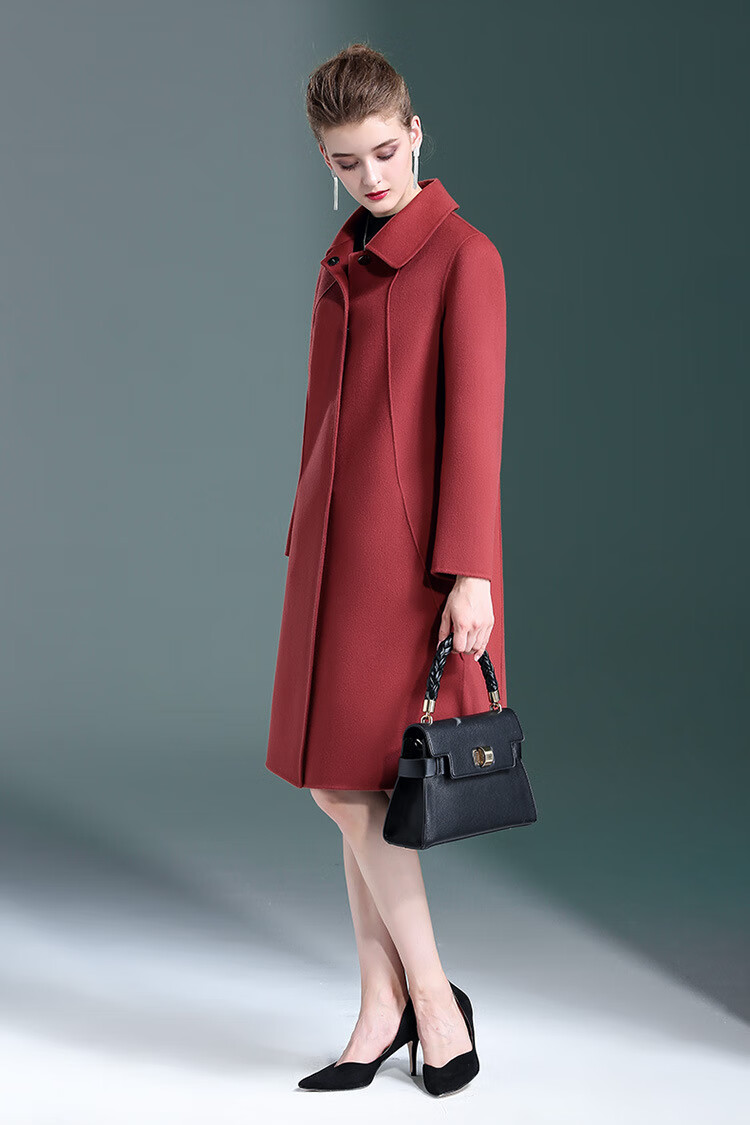 恒源祥秋冬新品双面羊绒大衣女中长款2019新款秋冬中年显瘦羊毛呢外套