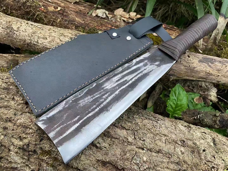 户撒砍柴刀弹簧钢纯手工锻打加厚加重户外砍树开路山刀家用斩骨刀灰色