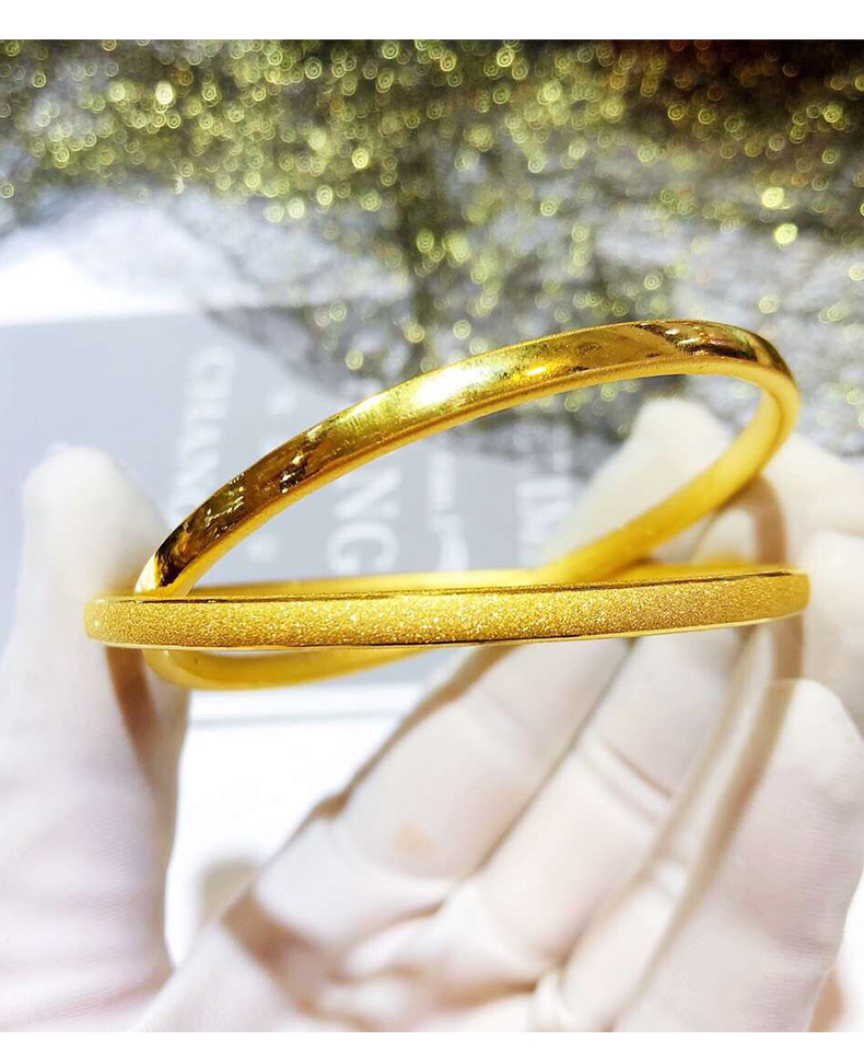 老鳯祥同款黄金光圈手镯女款足金999扁款磨砂纯3d硬金手环链古法手镯