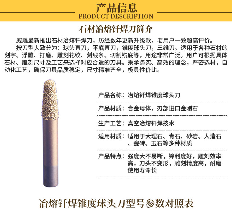 冶熔钎焊锥度球头刀金刚石磨头数控石材雕刻机大理石浮雕刻字刀具sn