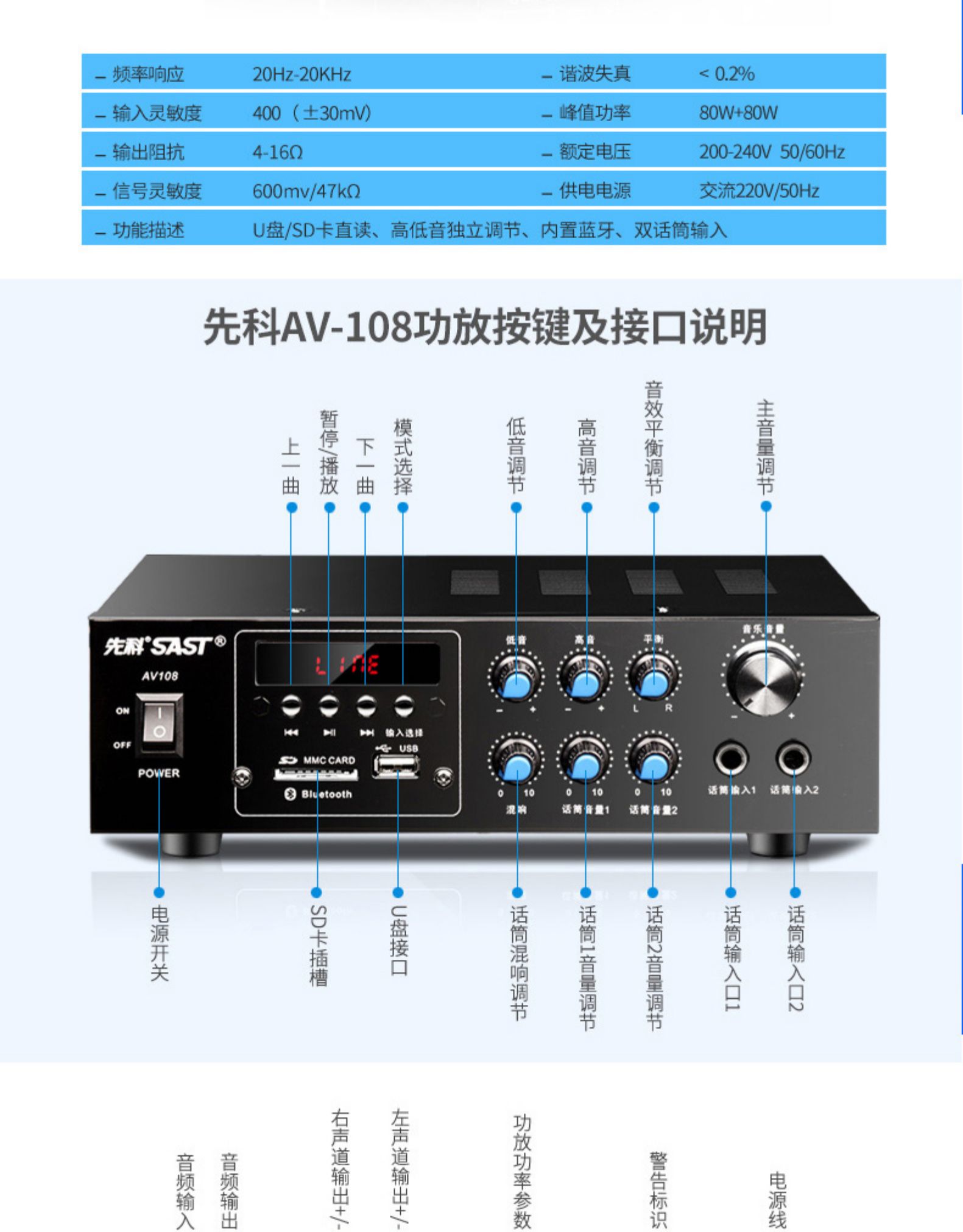 蓝牙空放器专业音箱吸顶分区定阻定压功放 av-108【图片 价格 品牌