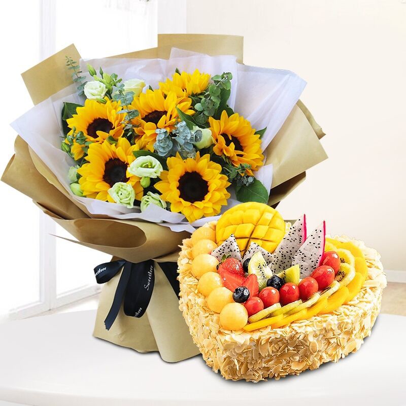 送闺蜜预定当日送达广州深圳全国同城配送 a款 向日葵混搭花束蛋糕 6