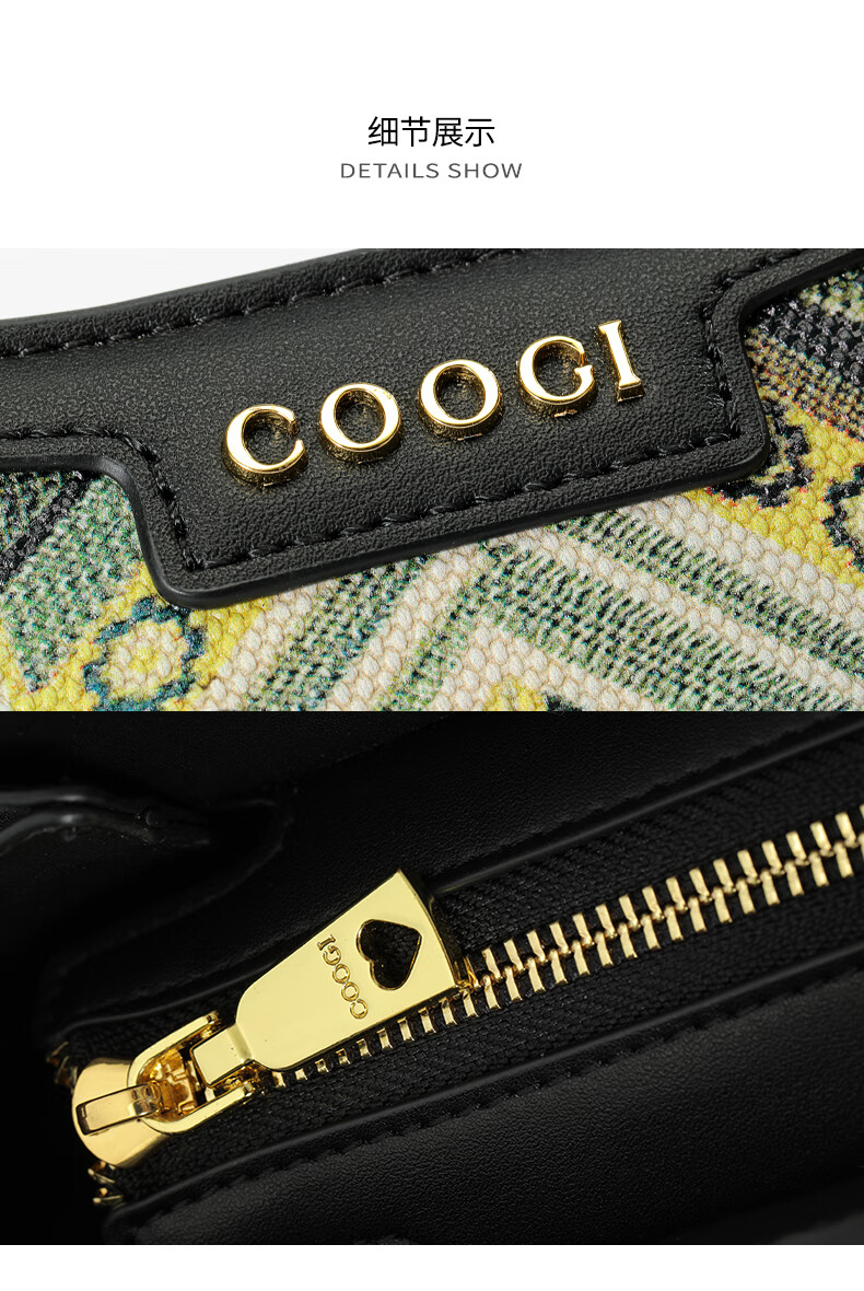 coogi包包女2022秋季百搭印花单肩斜挎包时尚手提经典苦瓜纹 米白色